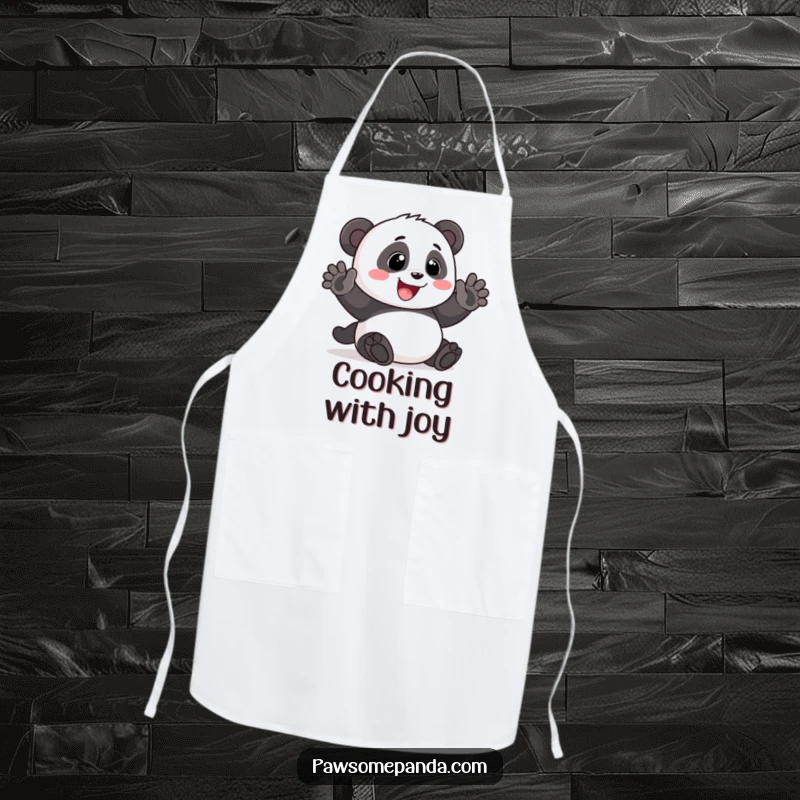Funny Apron: A cheerful panda waving with a big smile, ready for kitchen fun and spreading joy, a funny gift.