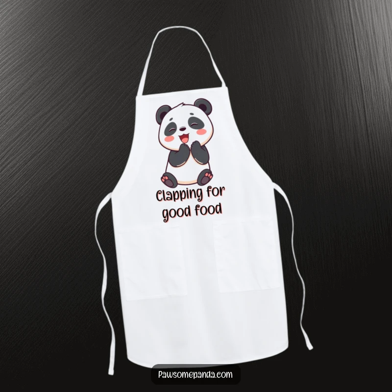 Funny apron featuring a happy panda character clapping its paws, ready to join in the kitchen fun with a cheerful spirit.