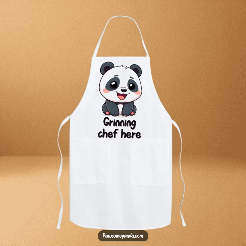 Funny Panda Apron featuring a character with a wide, goofy grin, perfect for adding humor to cooking and baking.