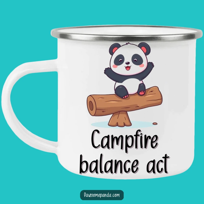 Funny Playful Panda Balancing Log Camping Mug - Adventure & Humor
