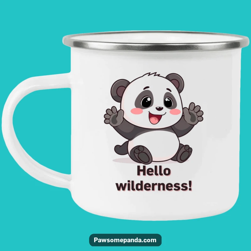 Funny Panda Waving Camping Mug: Friendly Greetings and Smiles on the Go