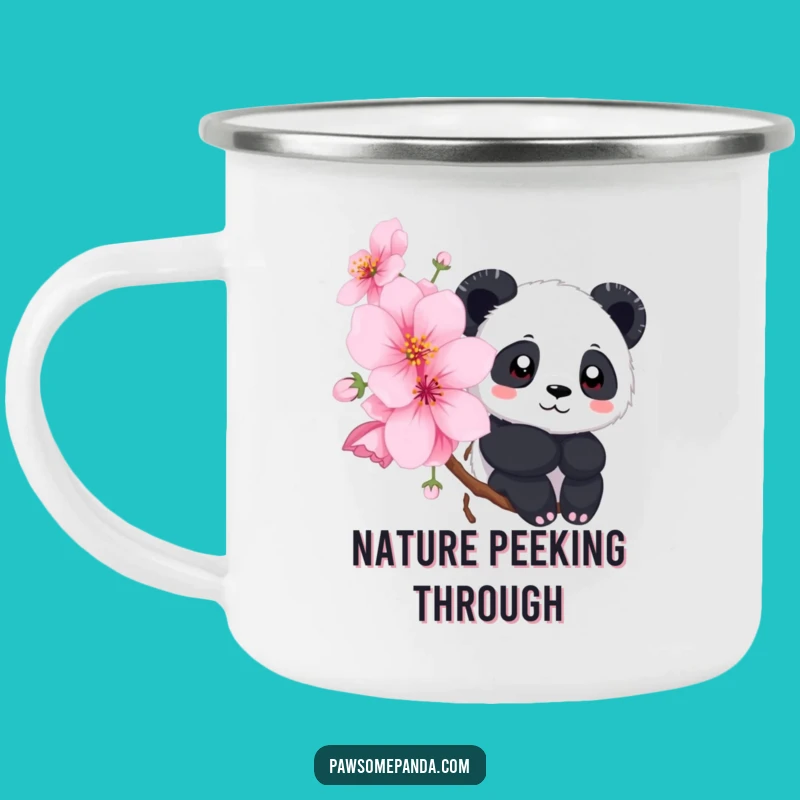 Funny Panda Camping Mug: Blossom Peek Adventure, Unique Funny Gift for Outdoors