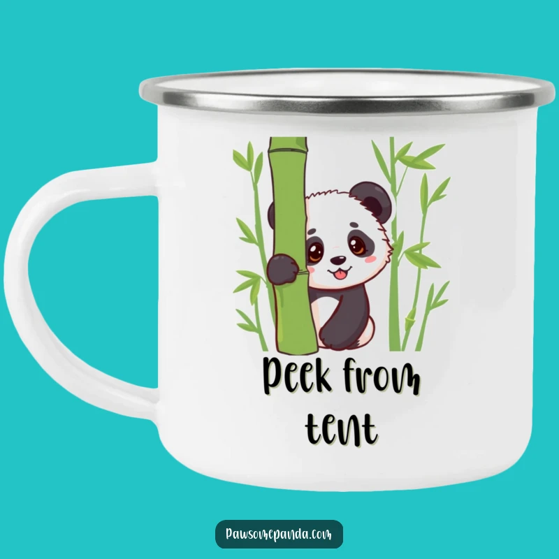 Funny Kawaii Panda Cub Peek Camping Mug: Outdoor Panda Art, Durable Funny Gift