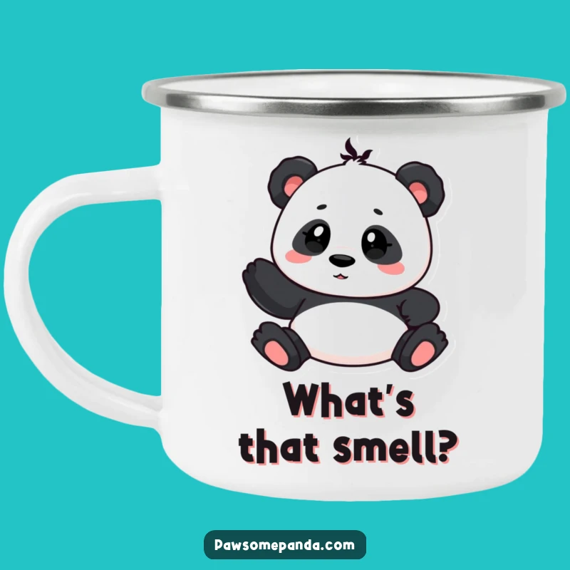 Funny Curious Panda Camping Mug: Ponder Your Adventures with Cute Cartoon Style Gift!