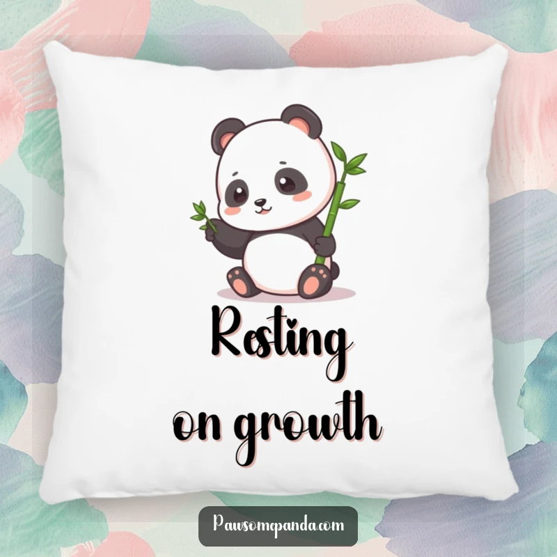 Funny Pillow: A small panda character happily pats a tiny bamboo sprout, bringing warmth and gentle vibes.