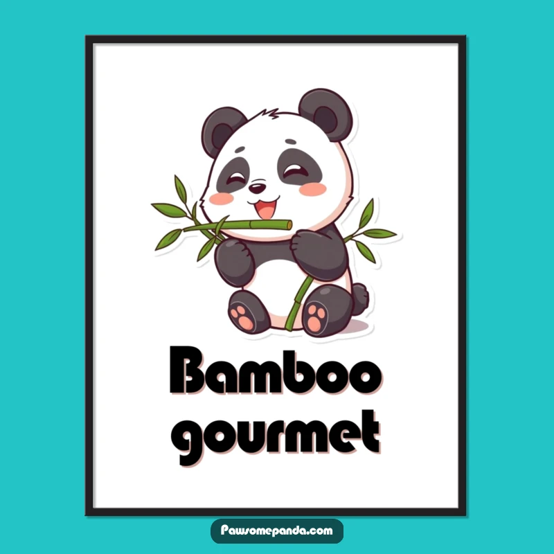 Funny Cute Panda Bamboo Munching Digital Art Print, Whimsical Decor Gift
