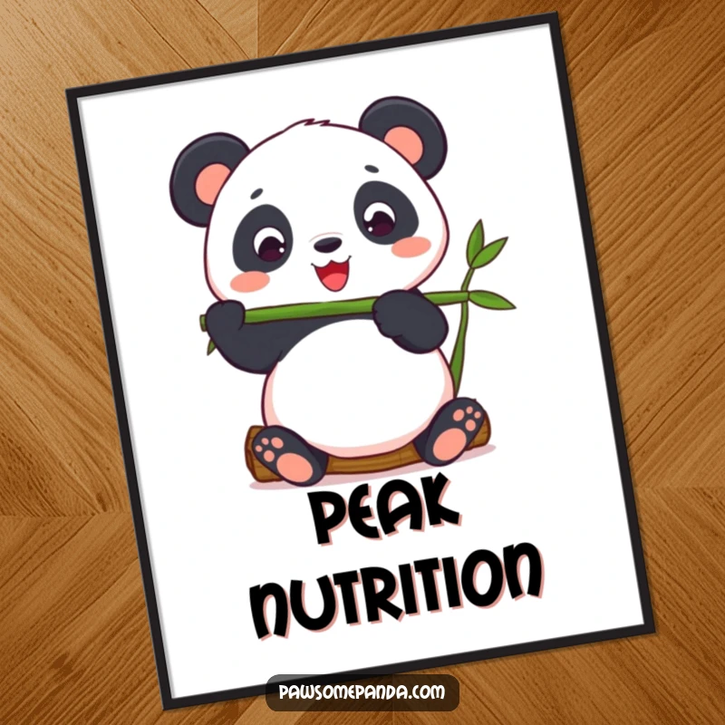 Funny panda balancing bamboo as a digital art print, for instant zen decor.