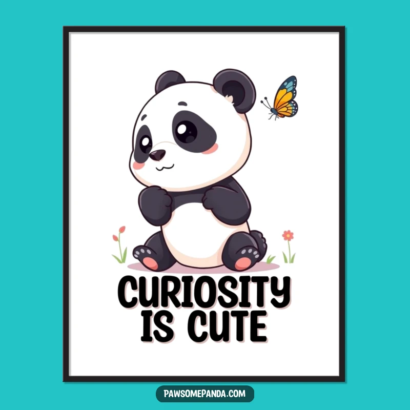 Funny Panda Butterfly Digital Art: Curious Nature Print Gift
