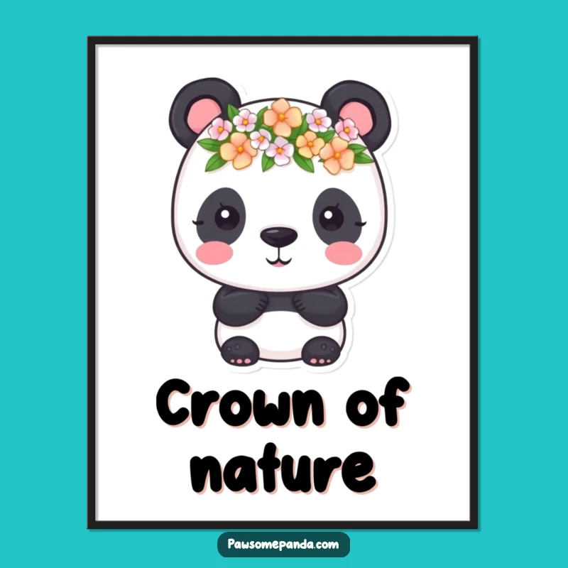 Funny Panda Flower Crown Digital Art: Instant Floral Charm for Your Walls