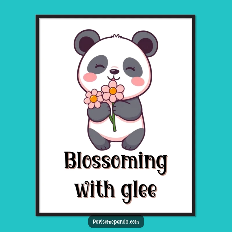 Funny Panda Flower Digital Print: Instant Cheerful Wall Art