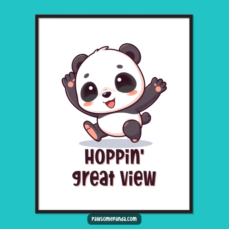 Funny Panda Hop Digital Art: Instant Joyful Download with Cute Cartoon Character Gift!