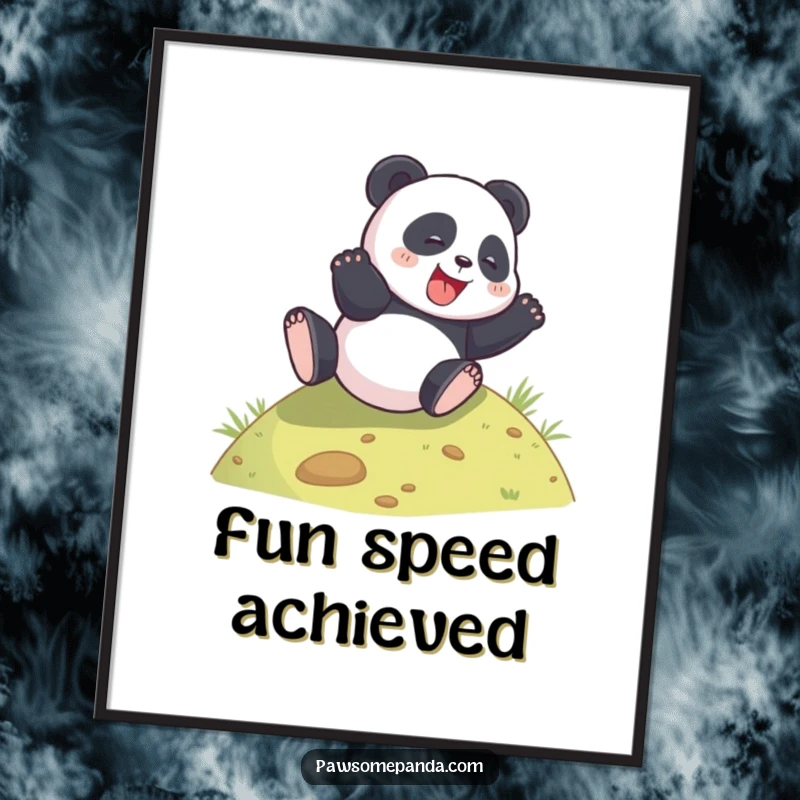 Funny panda rolling down a hill as a digital art print, for instant joyful decor.