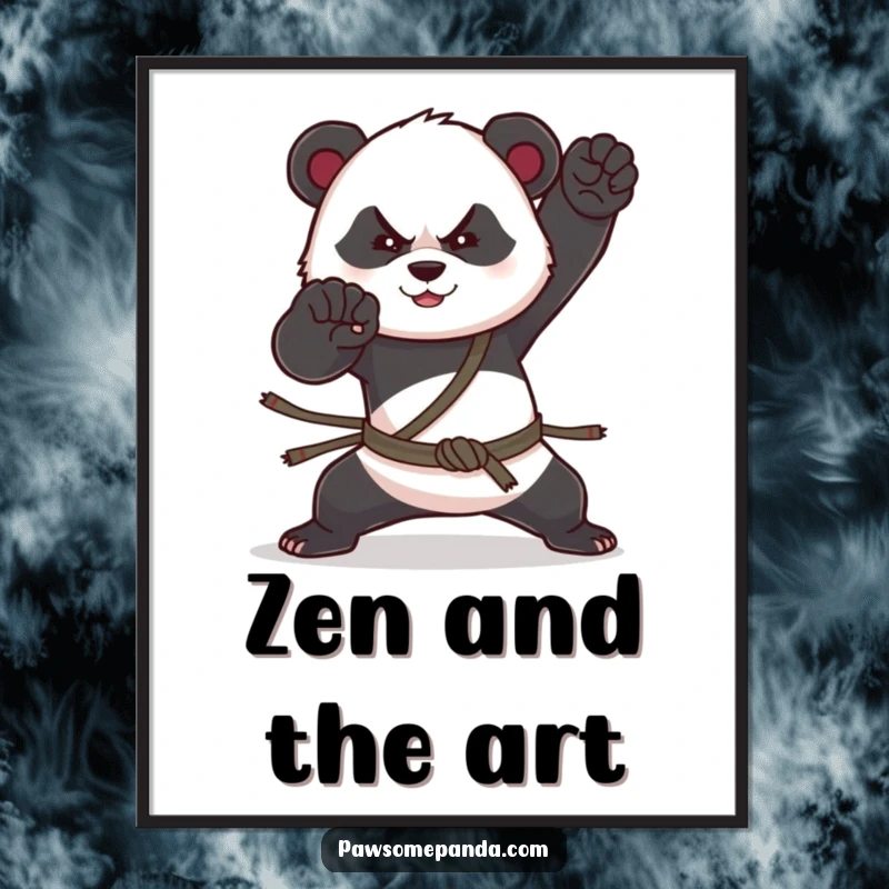 Funny digital art print of a panda in a determined martial arts pose, conveying strength, focus, and a touch of playful intimidation.