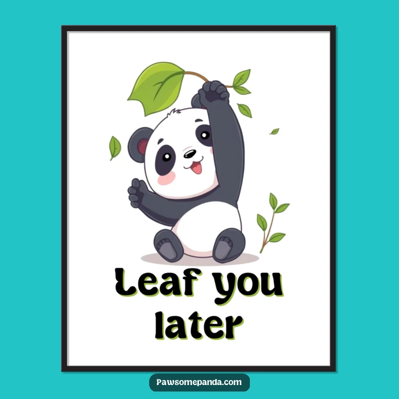 Funny Panda Digital Art: Reaching for Leaf Print, Instant Nature Decor, Gift Idea