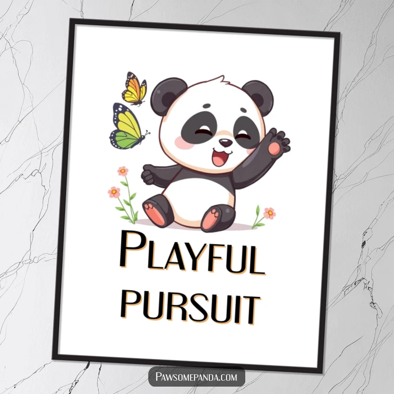 Funny Digital Art: A panda playfully swatting at a butterfly, bringing instant fun and humor, perfect for funny gifts.