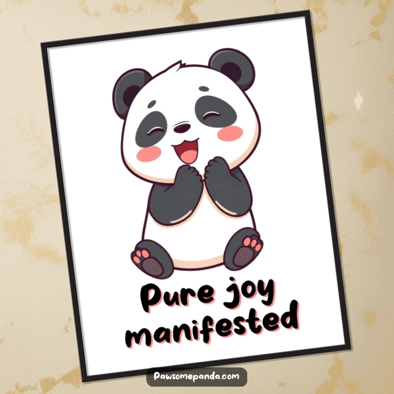Funny digital art of a happy panda character clapping its paws, delivered instantly for joyful digital or printable decor.