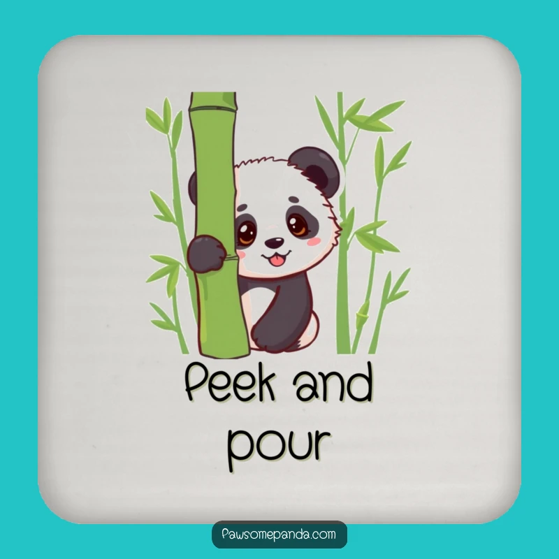 Funny Kawaii Panda Cub Peek Coaster: Cute Panda Art, Tiny Funny Gift for Tables