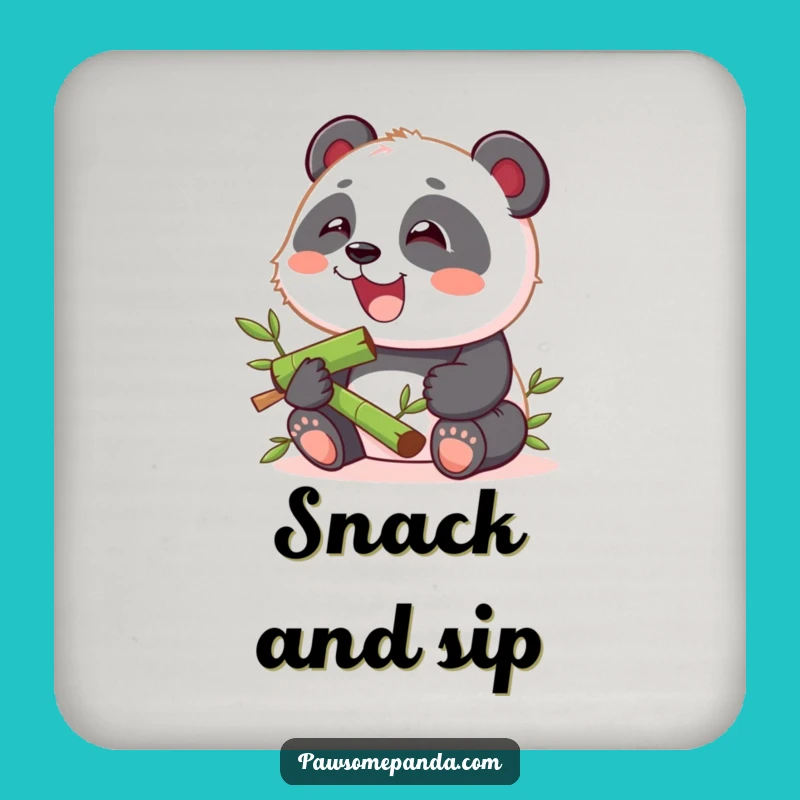 Funny Kawaii Panda Munching Coaster: Cute Panda Art, Tiny Funny Gift for Tables