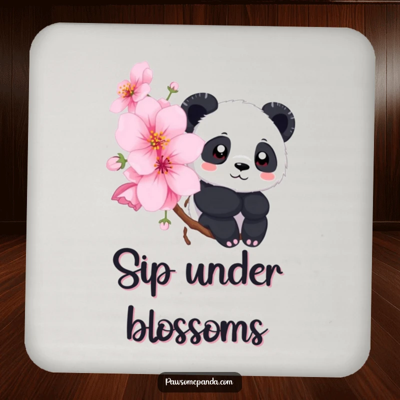 Funny coasters featuring a panda peeking from behind a cherry blossom, adding a cute and humorous element to table settings.