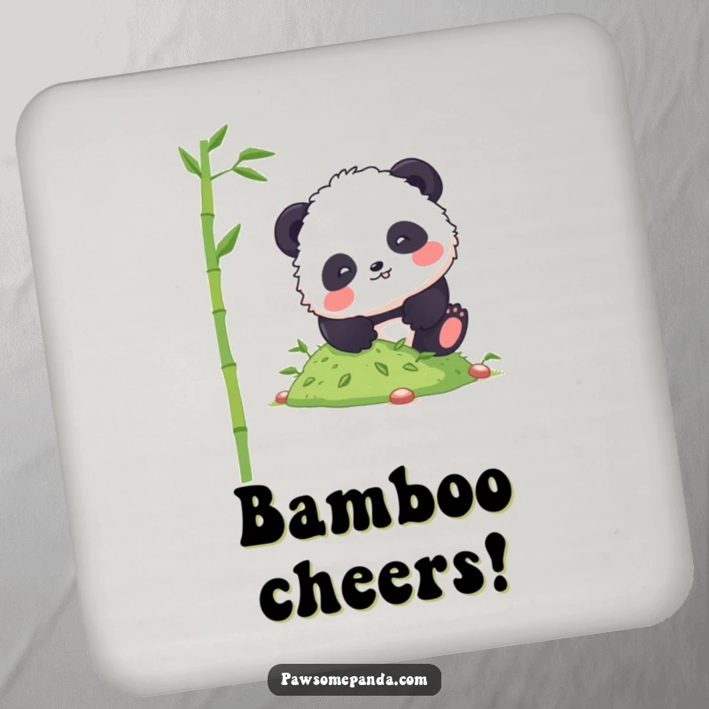 Funny panda drink coasters featuring a fluffy character comically tumbling down a hill of bamboo shoots, adding humorous flair.