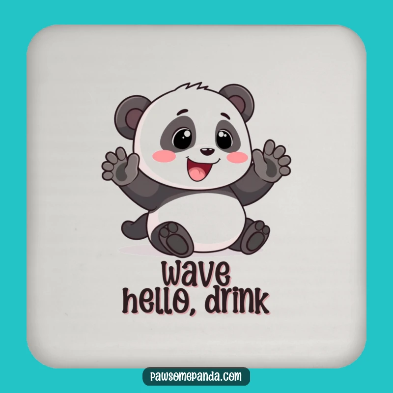Funny Panda Waving Drink Coaster: Protect Surfaces with a Friendly Smile