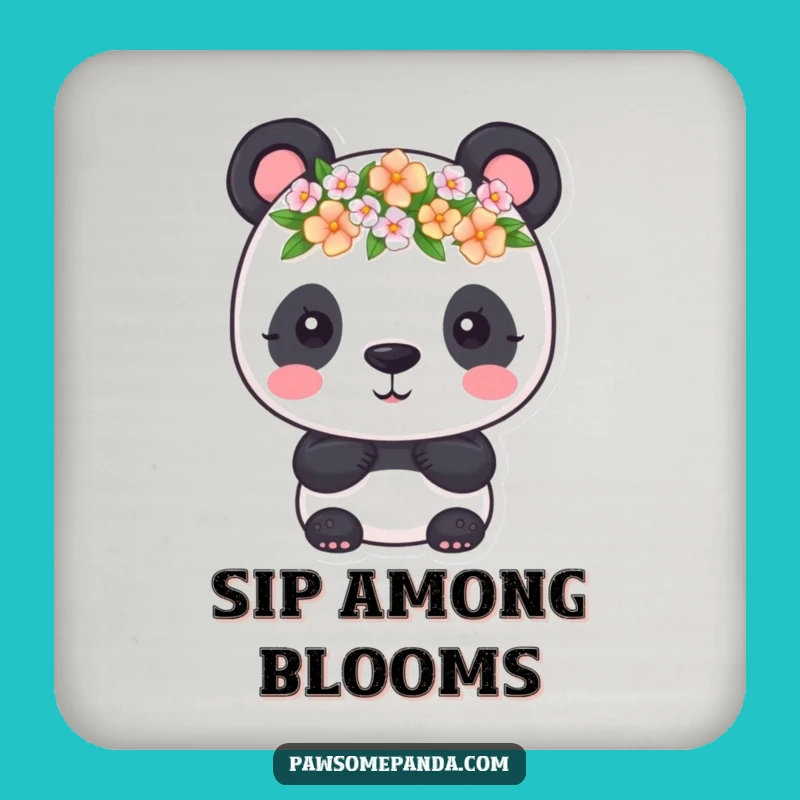 Funny Panda Flower Crown Drink Coaster: Protect Surfaces with Floral Charm