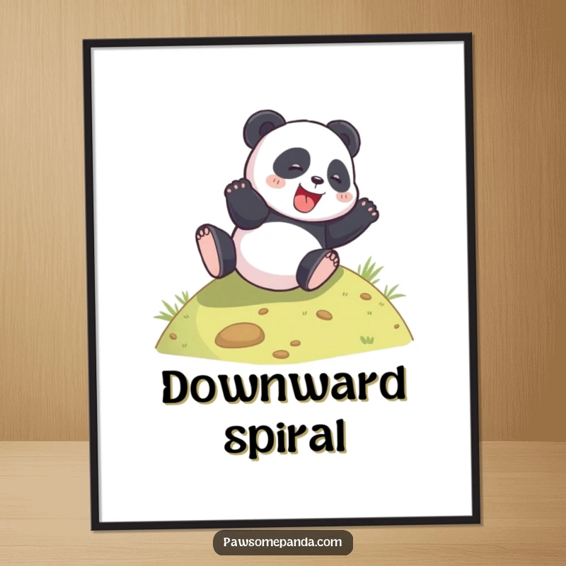 Funny panda rolling down a hill on a vibrant poster, bringing cheerful energy indoors.