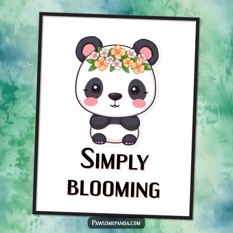 Funny Poster: A delightful illustration of a panda with a tiny flower crown, bringing floral charm and humor, a funny gift.