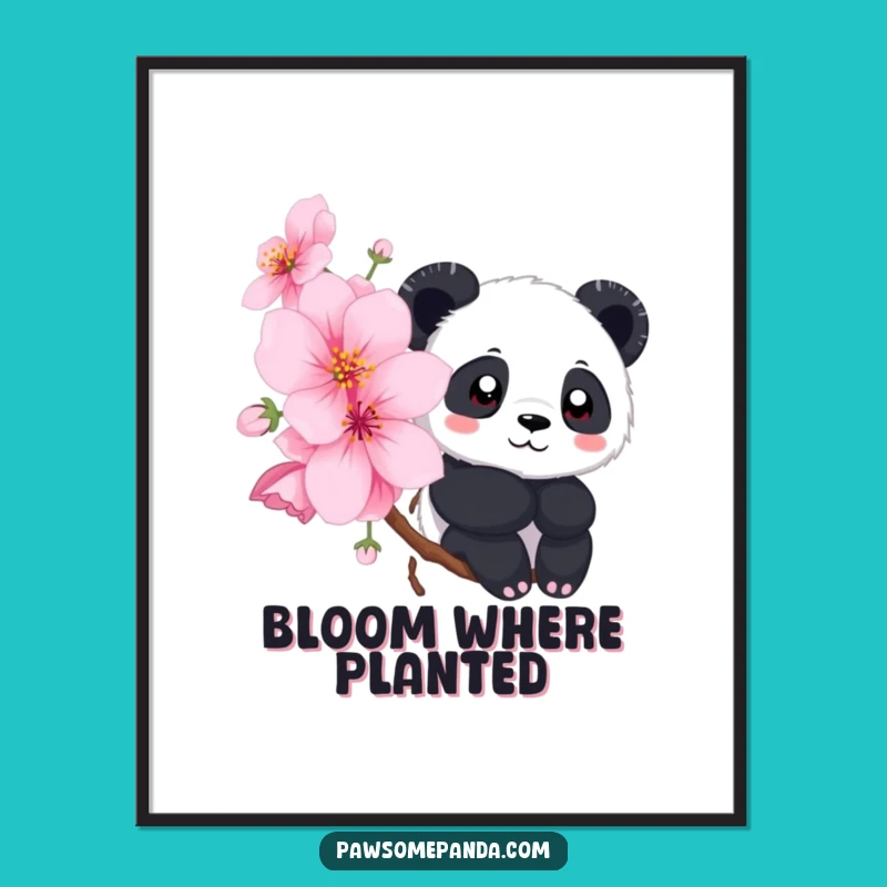 Funny Panda Poster: Cherry Blossom Peek Art, Delicate Funny Gift Decor