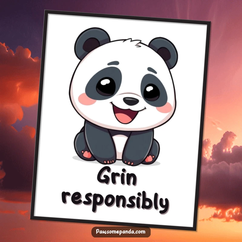 Funny Panda Poster featuring a character with a wide, goofy grin, adding a touch of whimsical humor to any room.
