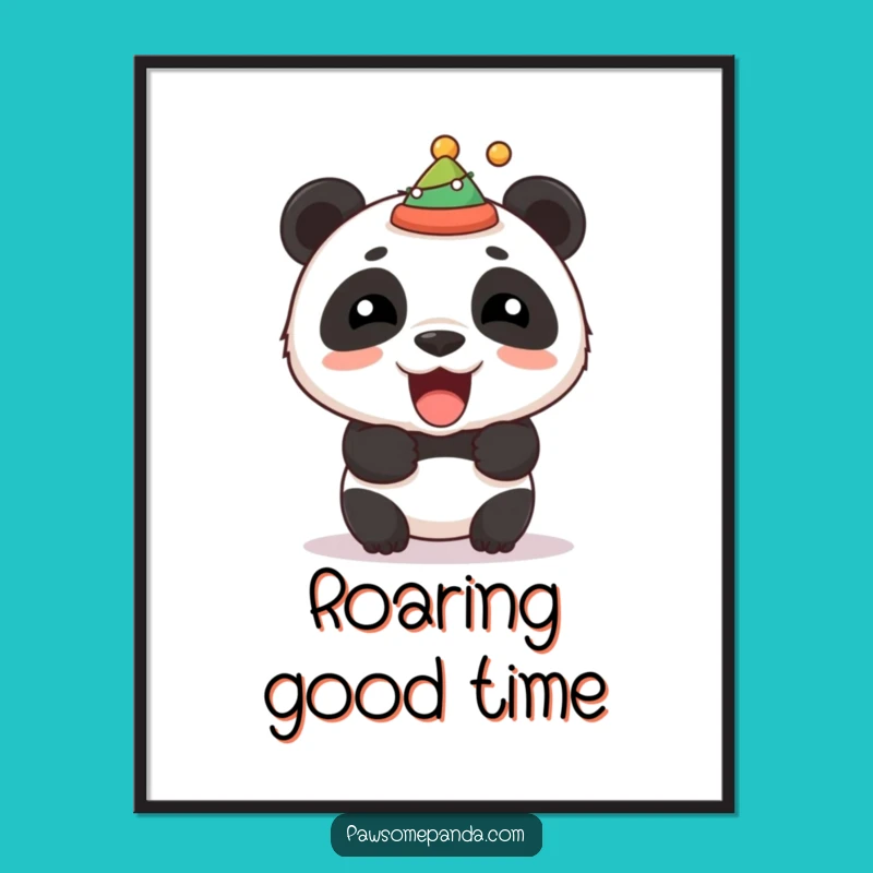 Funny Panda Roar Hat Poster - Festive Wall Art & Gift Idea