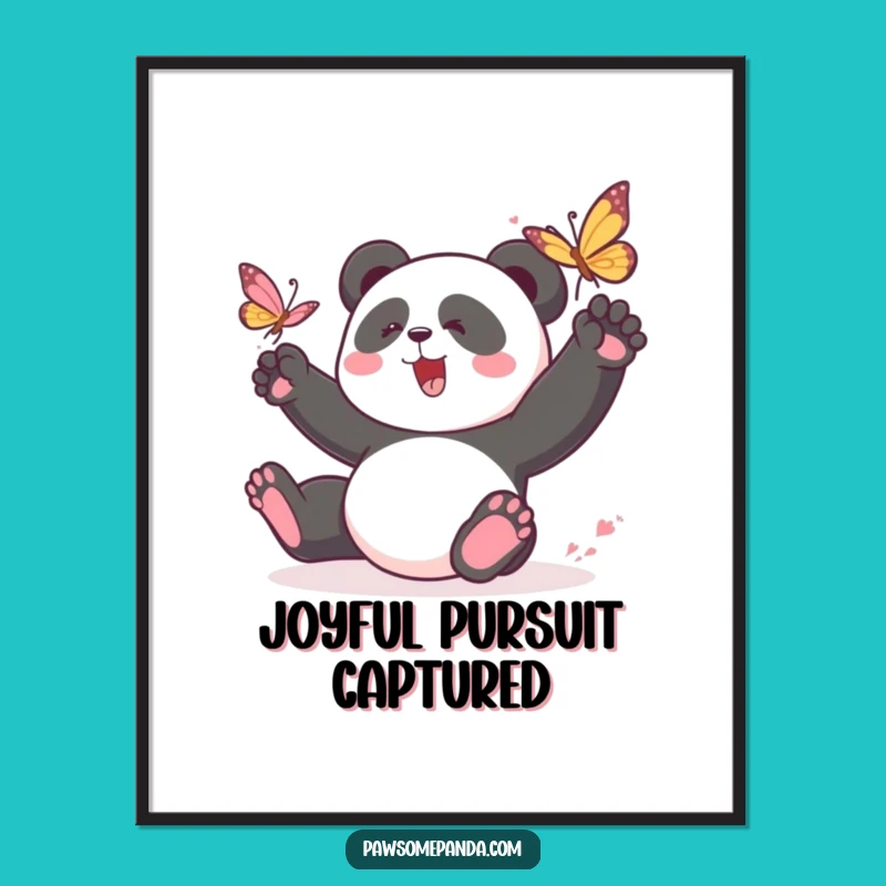 Funny Panda Butterfly Chase Poster: Dynamic Wall Art for Playful Spaces