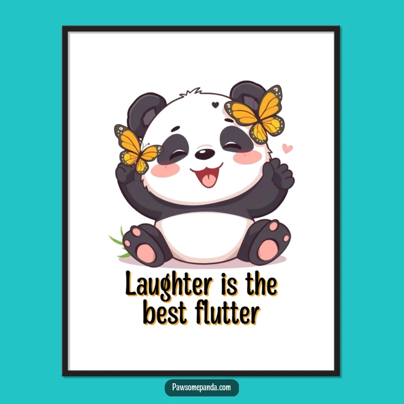 Funny Panda Butterfly Tickle Poster - Whimsical Wall Art for Joyful Spaces