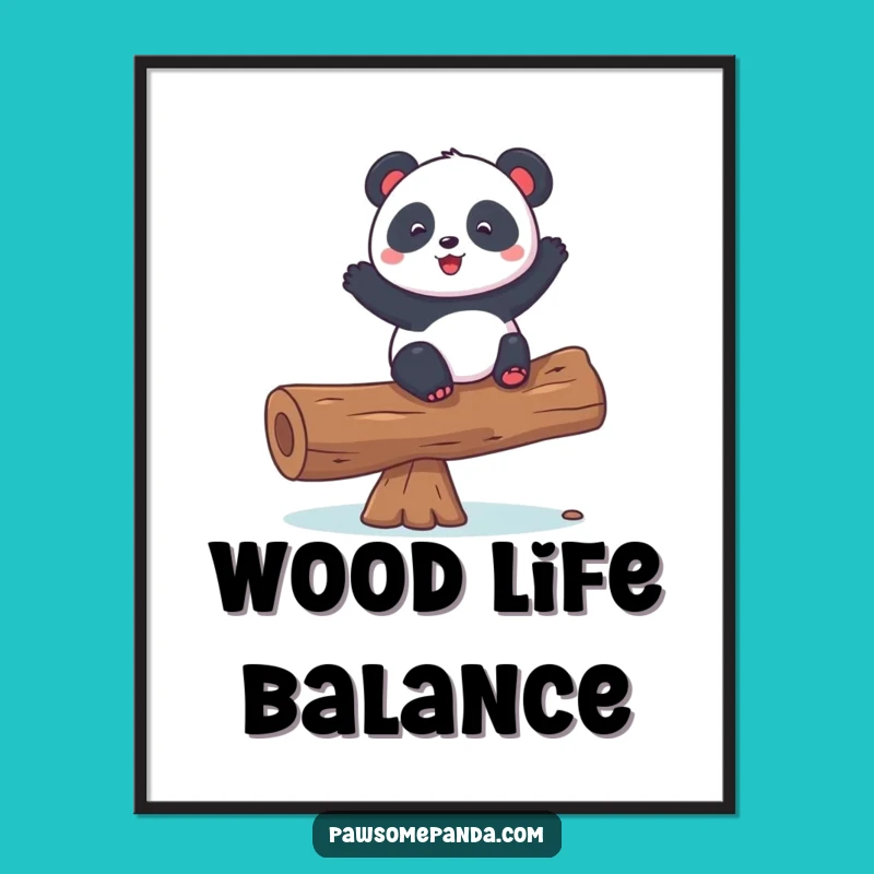 Funny Playful Panda Balancing Log Poster - Artistic & Hilarious Wall Decor