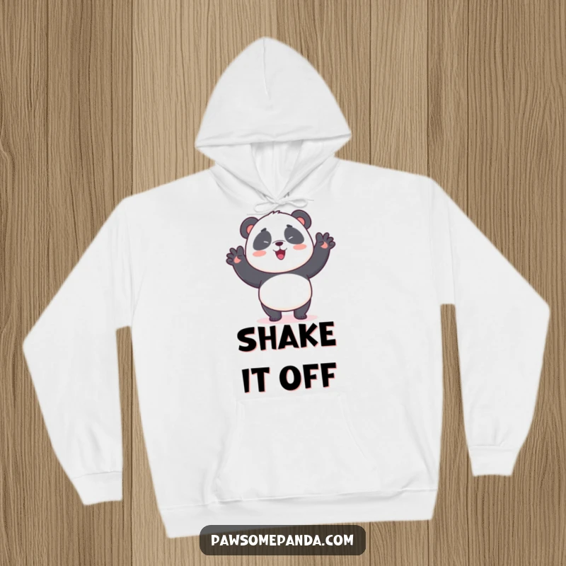 Funny hoodie with a kawaii panda bear performing a joyful, silly wiggle dance, designed for ultimate comfort and laughter.