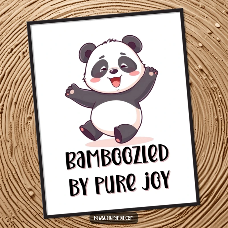 Funny Free Printable Wall Art of a panda doing a hilariously happy and clumsy dance, arms in the air.
