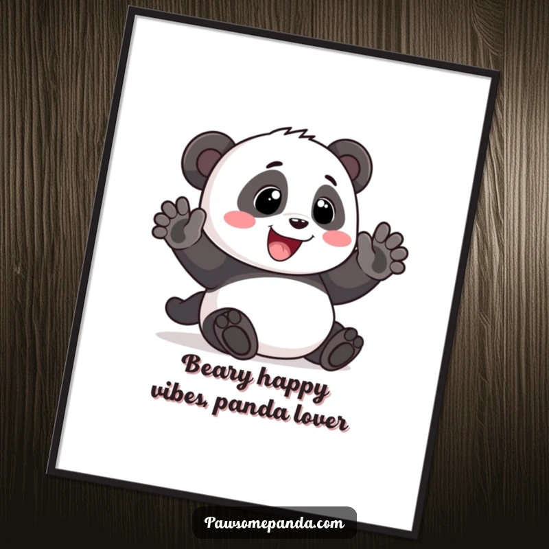 Funny Free Printable Wall Art: A friendly panda with a massive smile waves hello, radiating positivity and charm.