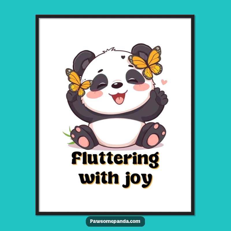Free Printable Wall Art: Panda Giggles with Butterfly - Funny Downloadable Decor