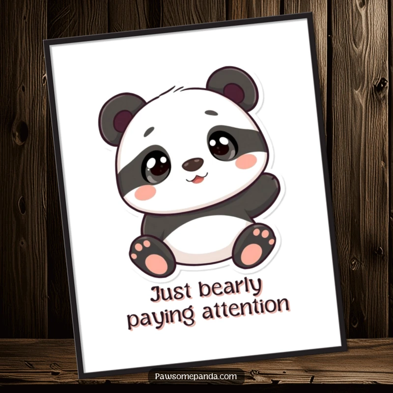 Funny Free Printable Wall Art: A panda character looking up with wide, curious eyes, exuding innocence and charm.