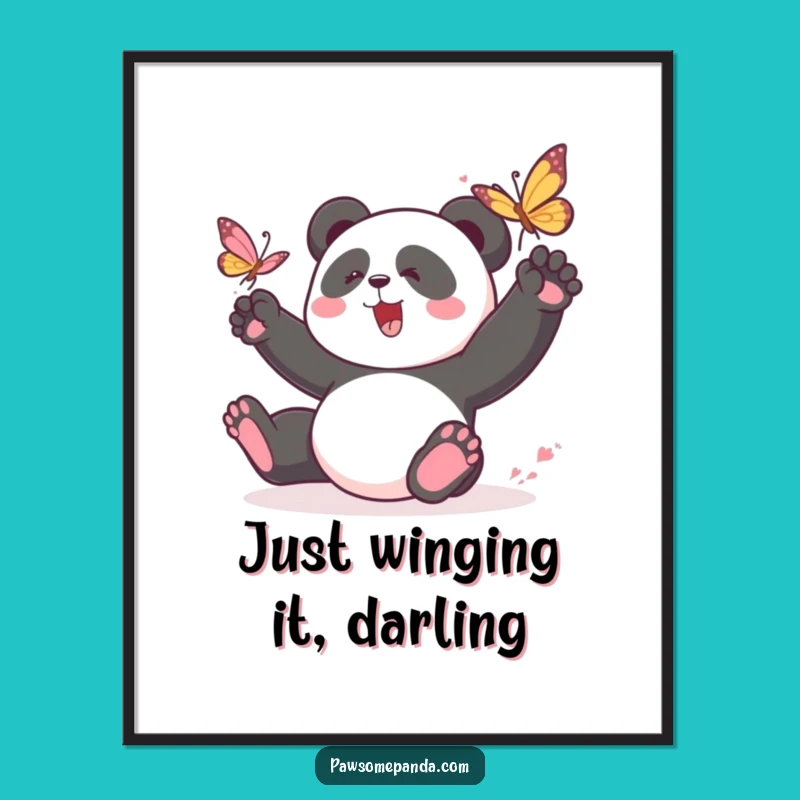Funny Free Printable Wall Art: Panda Chasing Butterfly - Downloadable Decor