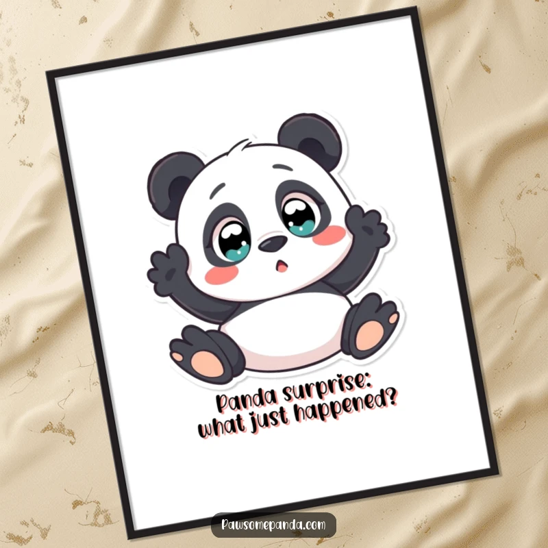Funny Free Printable Wall Art: A panda character looking astonished with its eyes comically wide open.