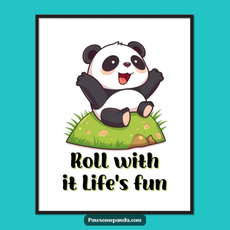 Funny Free Printable Wall Art: Happy Panda Rolling Hill Decor