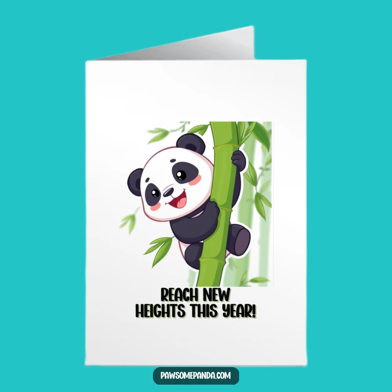 Free Printable Birthday Card: Grinning Panda Climber, Funny Downloadable Greeting for Bamboo Lovers