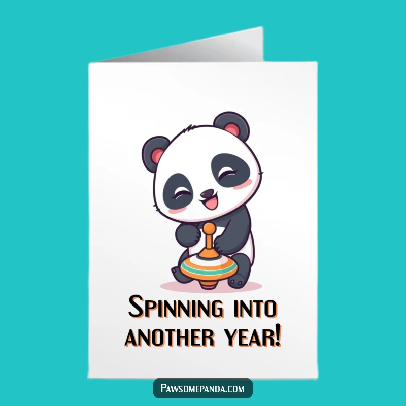 Free Printable Birthday Card: Mischievous Panda, Spinning Top, Funny Gift
