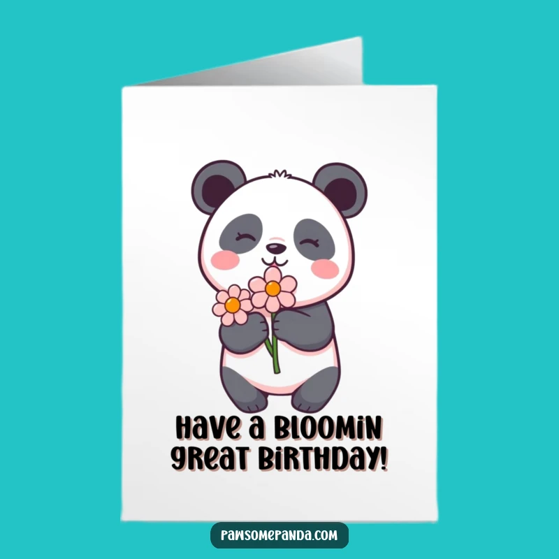 Free Printable Birthday Card: Panda with Flower - Funny Downloadable Gift