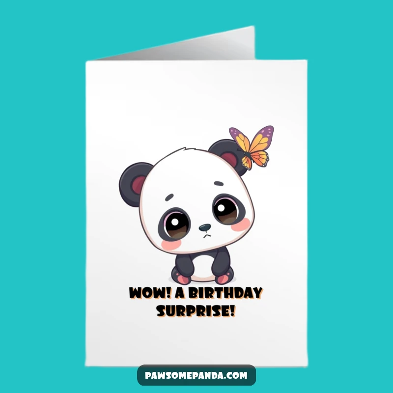Free Printable Birthday Card: Wide-Eyed Panda & Butterfly, Sweet Downloadable Gift for Nature Lovers!