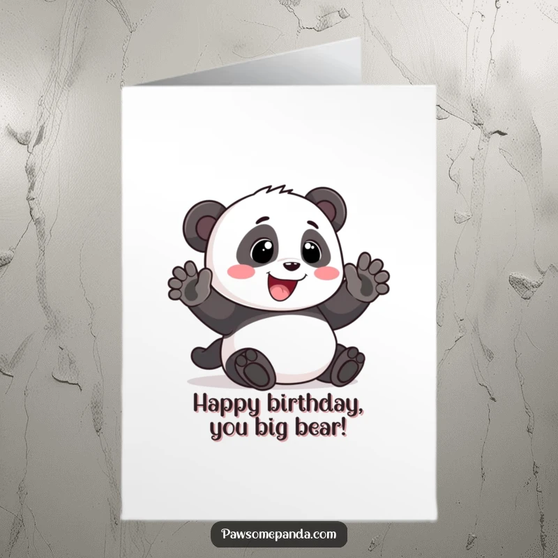 Funny Free Printable Birthday Card: A smiling panda character waving happily, extending warm birthday greetings.