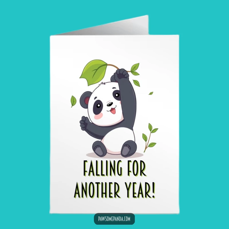 Free Printable Panda Birthday Card: Leaf Chase Funny Downloadable Gift for Nature Lovers