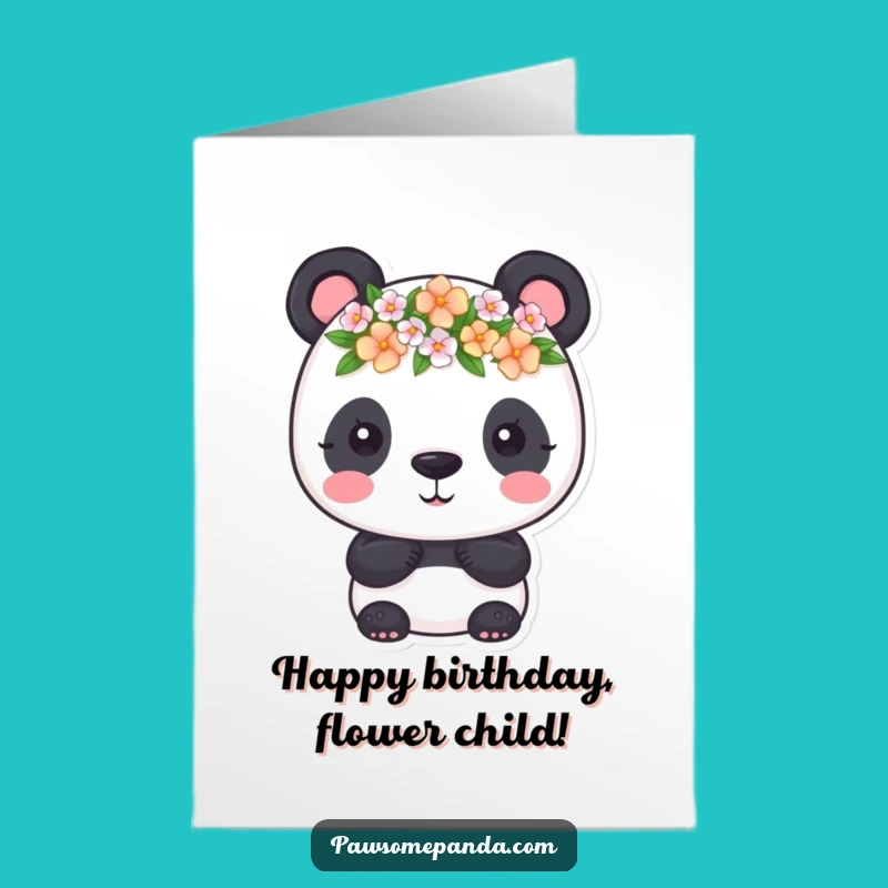 Free Printable Panda Flower Crown Birthday Card - Cute Downloadable Floral Gift