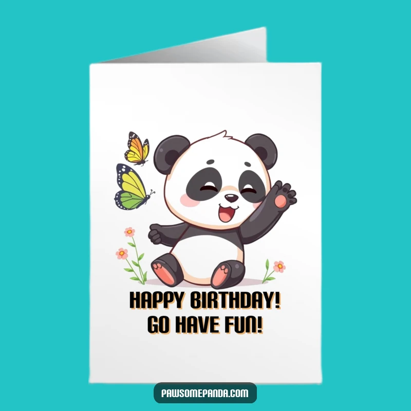 Free Printable Playful Panda Birthday Card - Funny Downloadable Butterfly Chase Gift